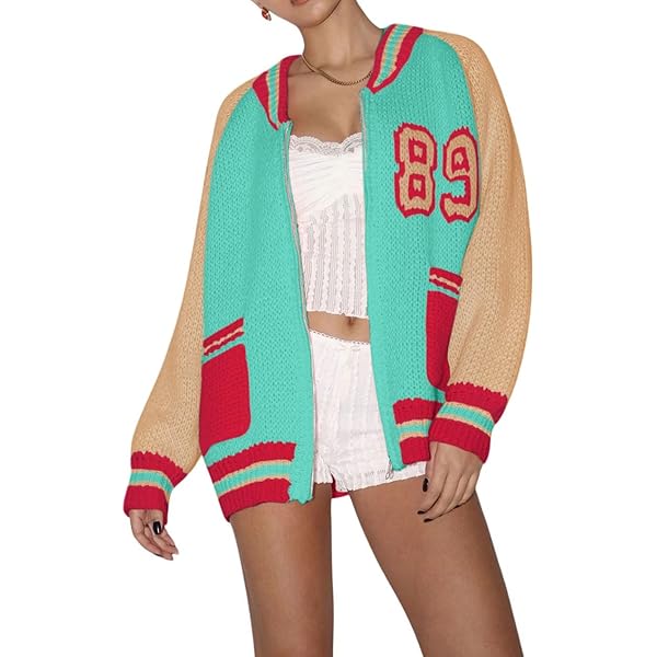 Women Y2k Knit Zip Up Cardigan Oversized Vintage Aesthetic